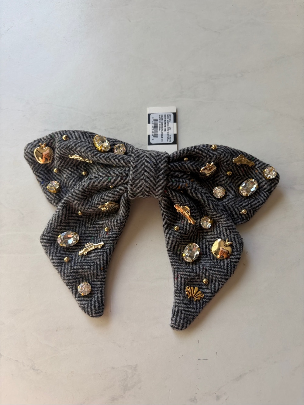 NWT LeLe Sadoughi New York City Crystal Embellished Herringbone Bow Barrette
